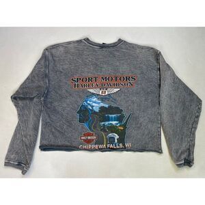 Harley Davidson Chippewa Falls Wisconsin Crop Graphic Sweatshirt Women Medium
